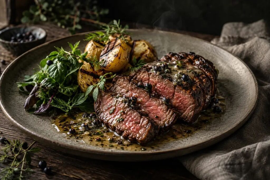À la braise, beurre de genièvre – recette de gibier sauvage dressée à l'assiette