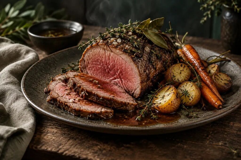 Cuissot rôti au thym et au laurier – recette de gibier sauvage dressée à l'assiette