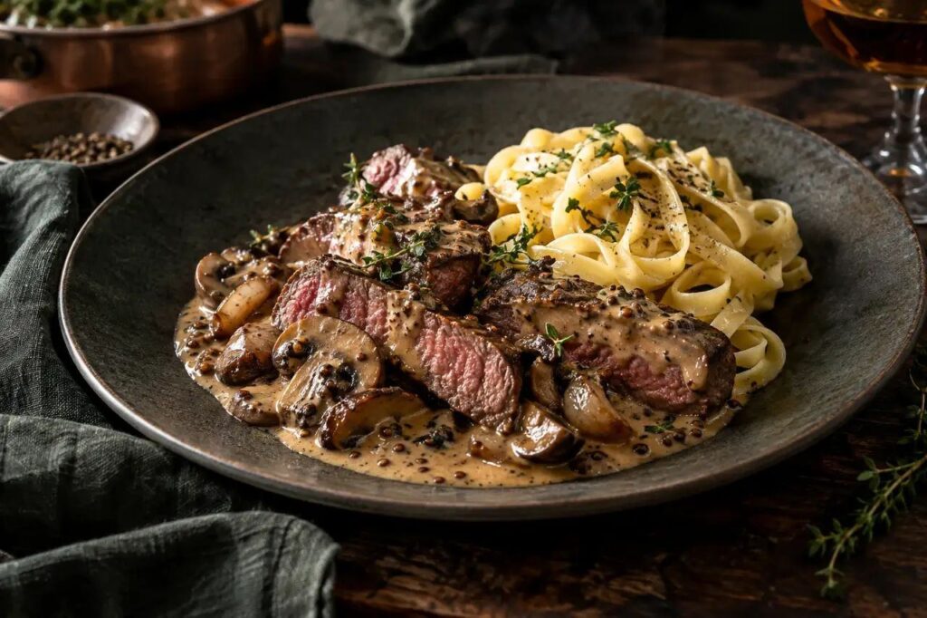 Sauté au cognac et à la moutarde – recette de gibier sauvage dressée à l'assiette